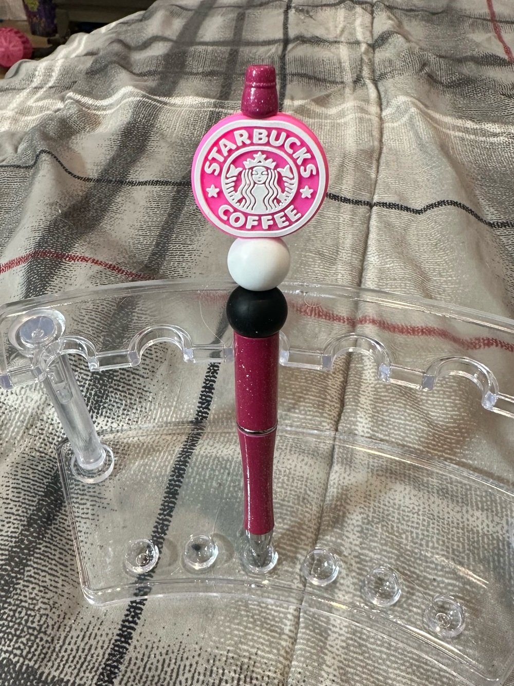 Starbucks Pink Glitter Logo Topper Pen with Black and White Accents